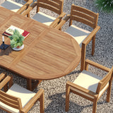 Teak 180-240cm Oval Extending Table 4cm Top with 8 Marlow Stacking Chairs – Teak Garden Dining Set