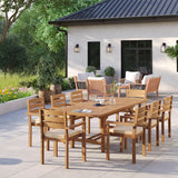 Teak Rectangle 180-240cm Extending Table 4cm Top with 8 Marlow Stacking Chairs, Free Cushions
