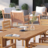 Teak Rectangle 180-240cm Extending Table 4cm Top with 8 Marlow Stacking Chairs, Free Cushions