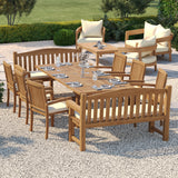 10 Seater Teak Garden Dining Set – 180–240cm Rectangular Extending Table, 4cm Top with 6 Henley Stacking Chairs & 2 Harmony Benches
