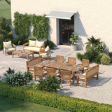 10 Seater Teak Garden Dining Set – 180–240cm Rectangular Extending Table, 4cm Top with 6 Henley Stacking Chairs & 2 Harmony Benches