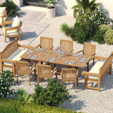 10 Seater Teak Garden Dining Set – 180–240cm Rectangular Extending Table, 4cm Top with 6 Henley Stacking Chairs & 2 Harmony Benches