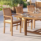 10 Seater Teak Garden Dining Set – 180–240cm Rectangular Extending Table, 4cm Top with 6 Oxford Stacking Chairs & 2 Harmony Benches