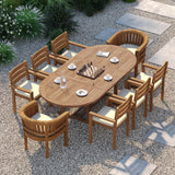 Teak 180–240cm Oval Extending Table with 6 Marlow Stacking Chairs & 2 San Francisco Chairs – Premium Teak Garden Dining Set