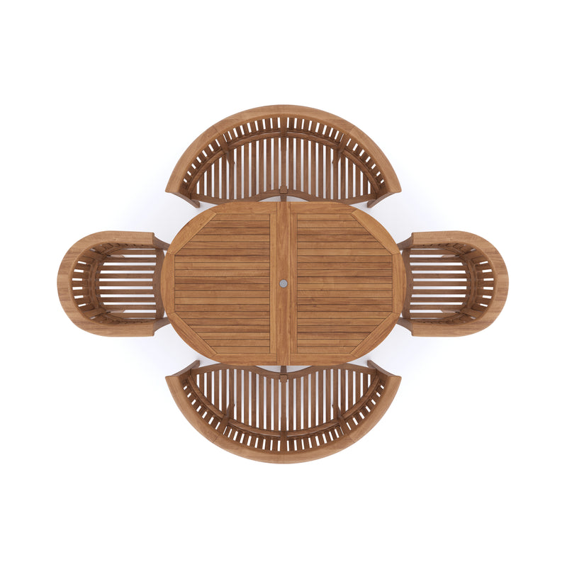 Teak Set Oval 180-240cm Extending Table 4cm Top (2 San Francisco Chairs 2 Benches) Cushions included.