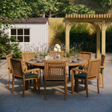 Teak Set 180cm Maximus Round Table 4cm Top (8 Henley Stacking Chairs) Cushions included.