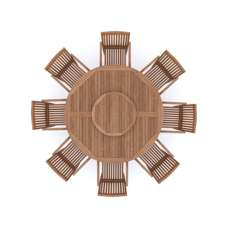 Teak Set 180cm Maximus Round Table with 8 Henley Stacking Chairs