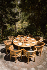 8 Seater Teak Garden Dining Set - 180cm Maximus Round Table, 4cm Top with San Francisco Chairs