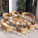 Teak Set 180cm Maximus Round Table 4cm Top With 4 San Francisco Chairs & 2 San Francisco Benches – Teak Garden Dining Set, Free Cushions