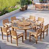 Teak Set 180cm Maximus Round Fixed Table 4cm Top with 8 Marlow Stacking Chairs – Teak Garden Dining Set, Free Cushions