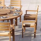 Teak Set 180cm Maximus Round Fixed Table 4cm Top with 8 Marlow Stacking Chairs – Teak Garden Dining Set, Free Cushions