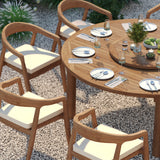 Teak Set 180cm Maximus Round Fixed Table 4cm Top with 8 Sydney Chairs – Teak Garden Dining Set, Free Cushions