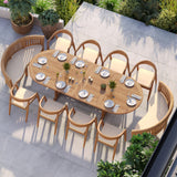 Teak Oval 2m to 3m Extending Table 4cm Top with 8 Sydney Chairs & 2 San Francisco Benches – Teak Garden Dining Set, Free Cushions