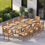 Teak Set 200–300cm Rectangle Extending Table 4cm Top with 10 Marlow Stacking Chairs – Premium Teak Garden Dining Set