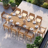 Teak Set 200–300cm Rectangle Extending Table 4cm Top with 10 Marlow Stacking Chairs – Premium Teak Garden Dining Set
