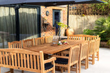 12 Seater Teak Garden Dining Set - 200-300cm Rectangular Extending Table, 4cm Top with 8 Henley Stacking Chairs & 2 Harmony Benches