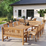 12 Seater Teak Garden Dining Set – 200–300cm Rectangular Extending Table, 4cm Top with 8 Henley Stacking Chairs & 2 Harmony Benches