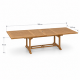 10 Seater Teak Garden Dining Set - 2-3m Rectangular Extending Table with Warwick Chairs