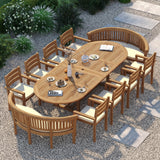 Teak Oval 2m to 3m Extending Table with 8 Marlow Stacking Chairs & 2 San Francisco Benches – Teak Garden Furniture Set