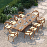 Teak Set 200–300cm Rectangle Extending Table 4cm Top with 10 Sydney Chairs – Teak Garden Dining Set, Free Cushions