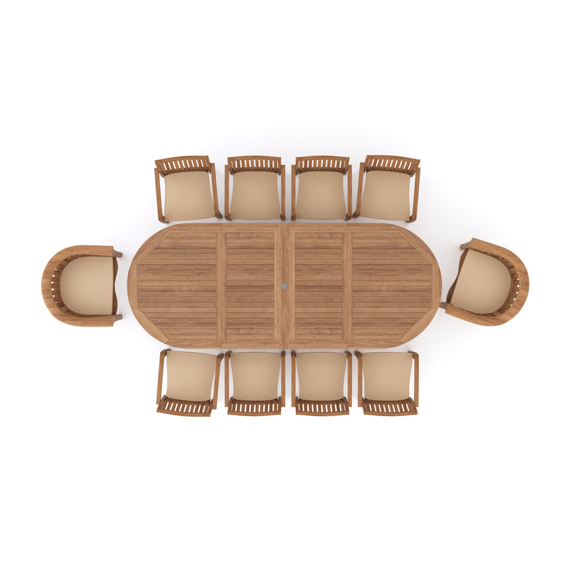 Teak 200cm to 300cm Oval Extending Table with 8 Henley Stacking Chairs & 2 San Francisco Chairs