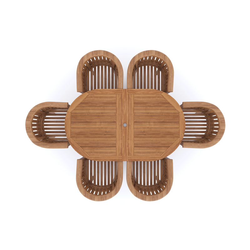 Teak Set Oval 180-240cm Extending Table 4cm Top (6 San Francisco Chairs) Cushions included.