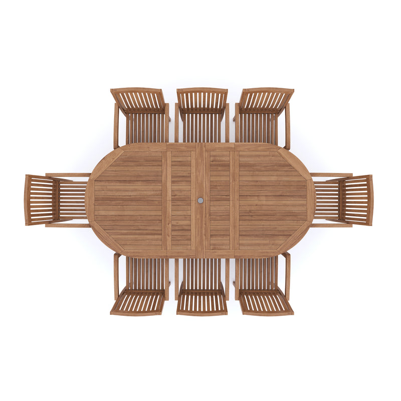 Teak Oval 180-240cm Extending Table 4cm Top (8 Henley Stacking Chairs) cushions included.