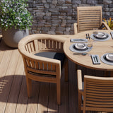 Teak 180-240cm Oval Extending Table 4cm Top (6 Oxford Stacking Chairs 2 San Francisco Chairs) Cushions included.