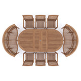 Teak 2-3m Oval Extending Table 4cm Top (6 Henley Stacking Chairs 2 San Francisco Benches) Cushions included.