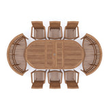 Teak Garden Furniture 2-3m Extending Table 4cm Top (6 Stacking Chairs 2 San Francisco Benches) Cushions included.
