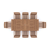 Teak Garden Furniture Rectangle 180-240cm Extending Table 4cm Top (8 Henley Stacking Chairs) Cushions included.