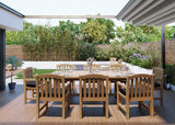 Teak Garden Furniture 180-240cm Rectangle Extending Table 4cm Top (with 8 Warwick Chairs) Cushions included.