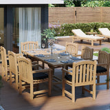 Teak Garden Furniture 180-240cm Rectangle Extending Table 4cm Top (with 8 Warwick Chairs) Cushions included.