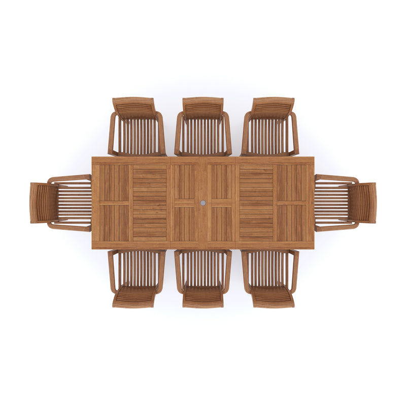 Teak Rectangle 180-240cm Extending Table 4cm Top (8 Oxford Stacking Chairs) Cushions included