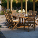 Teak Oval 180-240cm Extending Table 4cm Top (6 Hampton Chairs, 2 Oxford Stacking chairs) Cushions included.
