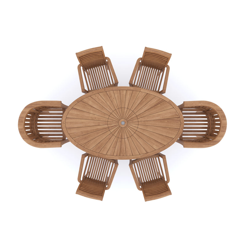 Teak Set 2m Sunshine Oval Table with 4 Oxford Stacking Chairs & 2 San Francisco Chairs