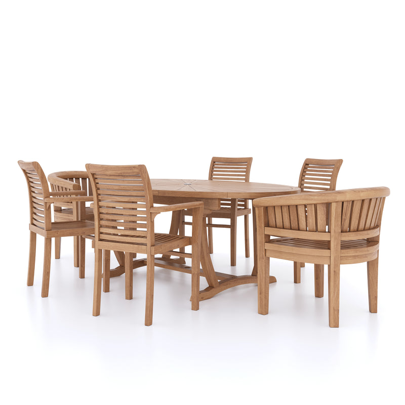 Teak Set 2m Sunshine Oval table 4cm Top (with 4 Oxford Stacking Chairs, 2 San Francisco Chairs) Cushions included.