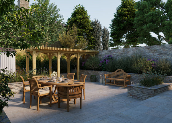 Teak Set 2m Sunshine Oval Table with 4 Oxford Stacking Chairs & 2 San Francisco Chairs
