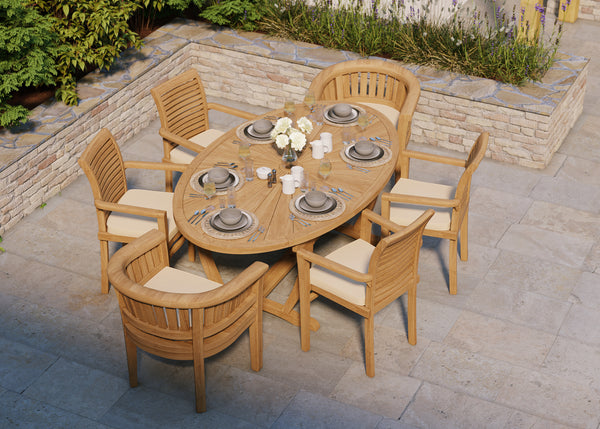 Teak Set 2m Sunshine Oval Table with 4 Oxford Stacking Chairs & 2 San Francisco Chairs