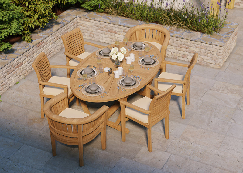 Teak Set 2m Sunshine Oval Table with 4 Oxford Stacking Chairs & 2 San Francisco Chairs