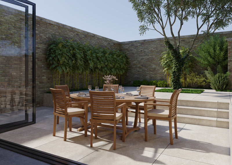 Teak Set 2m Sunshine Table with 6 Oxford Stacking Chairs