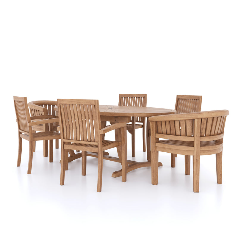 Teak Garden Furniture Set 2m Sunshine Oval table 4cm Top (with 4 Henley Stacking Chairs, 2 San Francisco Chairs) Cushions included.