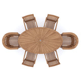 Teak Set 2m Sunshine Oval table 4cm Top (with 4 Henley Stacking Chairs, 2 San Francisco Chairs) Cushions included.