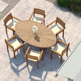 Teak Set 2m Sunshine Oval Table 4cm Top with 6 Marlow Stacking Chairs – Teak Garden Dining Set, Free Cushions