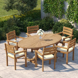 Teak Set 2m Sunshine Oval Table 4cm Top with 6 Marlow Stacking Chairs – Teak Garden Dining Set, Free Cushions