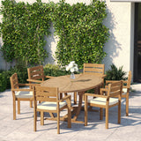Teak Set 2m Sunshine Oval Table 4cm Top with 6 Marlow Stacking Chairs – Teak Garden Dining Set, Free Cushions