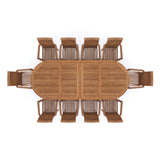 Teak Garden Furniture 2-3m Oval Extending Table 4cm Top (10 Stacking Chairs) Cushions included.