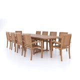 Teak Set 200-300cm Rectangle Extending Table 4cm Top (10 Henley Stacking Chairs) Cushions included.