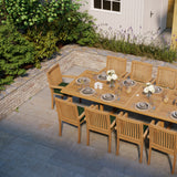 Teak Garden Furniture Set 200-300cm Rectangle Extending Table 4cm Top (10 Henley Stacking Chairs) Cushions included.