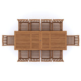 Teak Garden Furniture 2-3m Rectangle Extending Table 4cm Top (10 Warwick Chairs) Cushions included.
